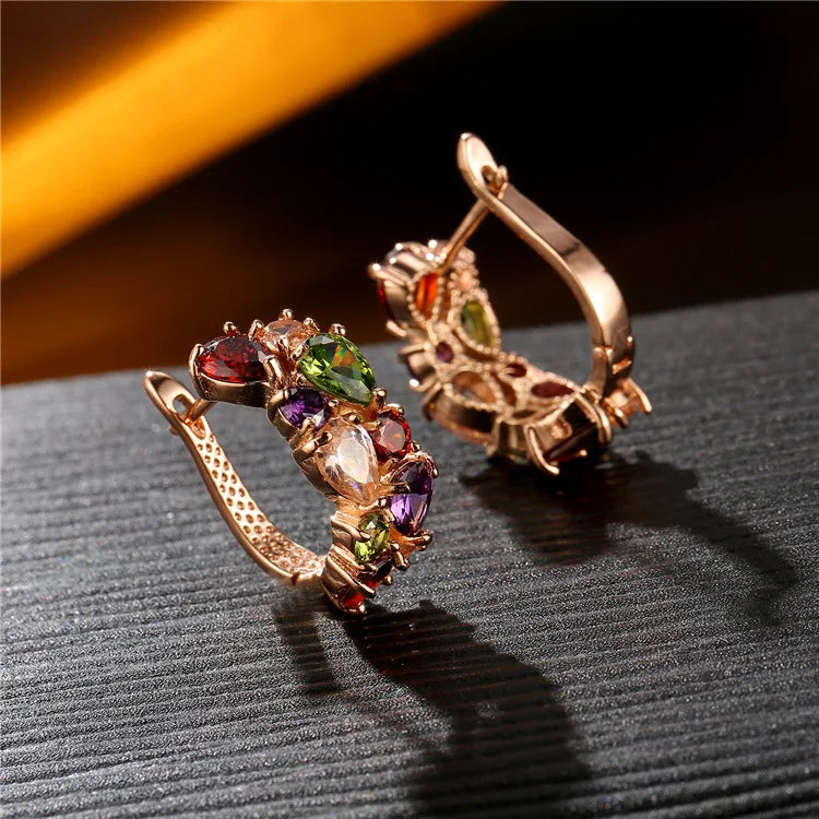 Wholesale Luxury Rose Gold Color Earrings Flash CZ Zircon Ear Studs Colors Earrings Women Cheap Brincos