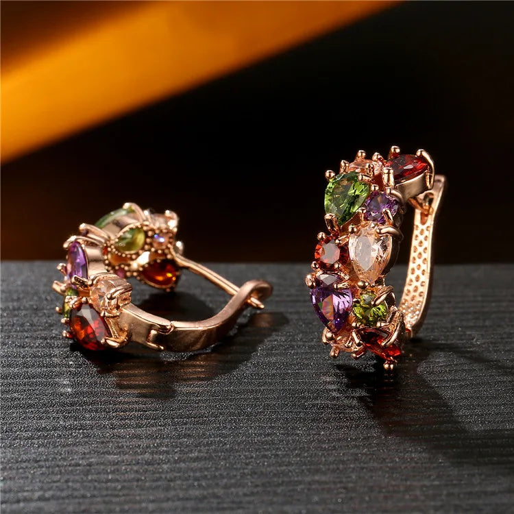 Wholesale Luxury Rose Gold Color Earrings Flash CZ Zircon Ear Studs Colors Earrings Women Cheap Brincos